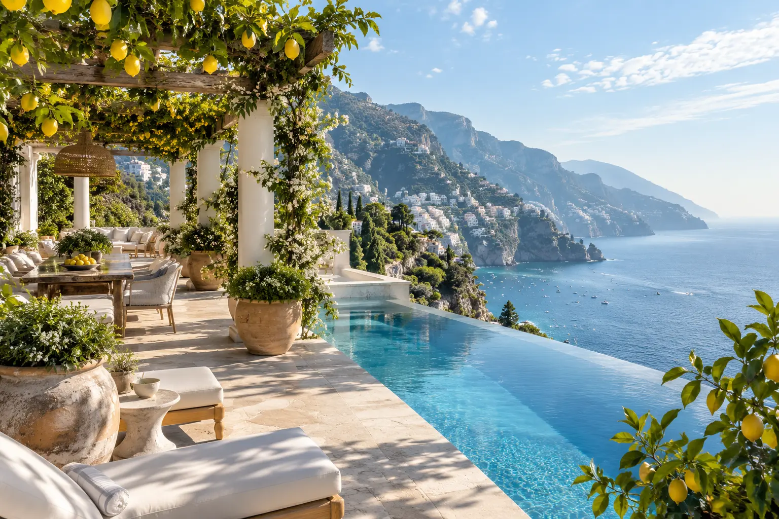 Luxury terrace and pool overlooking the Amalfi Coast