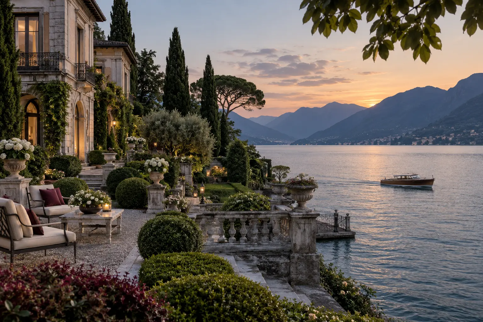 Historic private villa and landscaped garden overlooking Lake Como